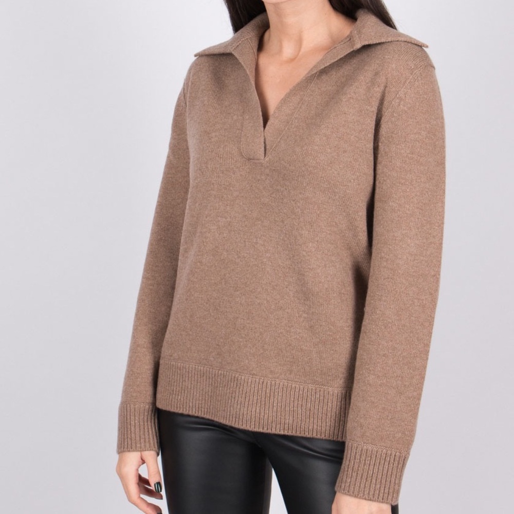 NWT Vince Cashmere Raglan-Sleeve Polo Sweater (Chestnut)